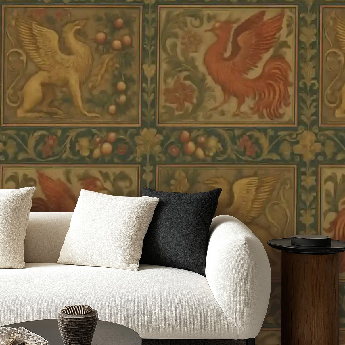 Medieval Mythical Birds Peel & Stick Wallpaper – 60"x50" (PVC, Waterproof, Easy Install)