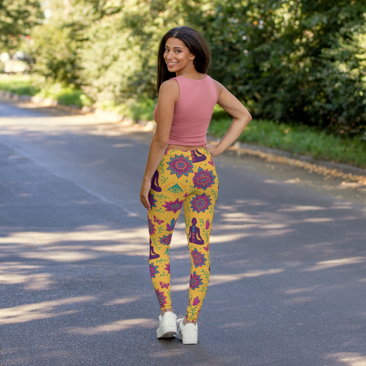 Bohemian Floral Print Leggings - Women's Casual Spandex Yoga Pants