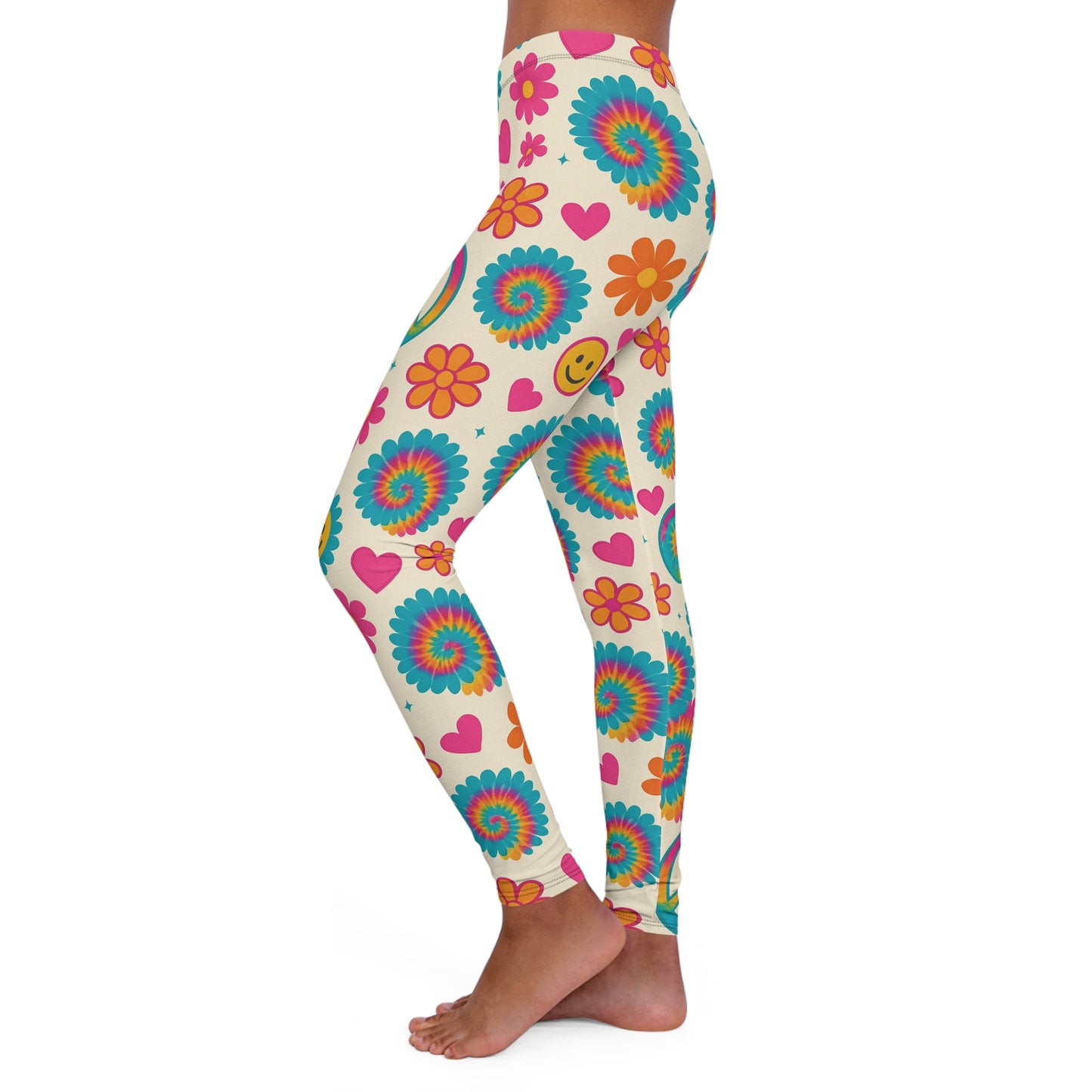 Boho Chic Women's Leggings with Peace and Flower Design