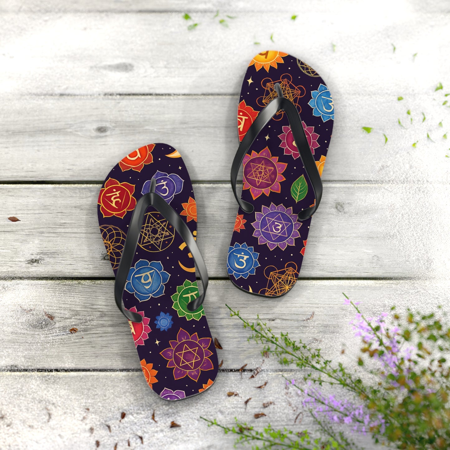 Chakra Pattern Flip Flops - Colorful Beach Sandals for Summer Vibes