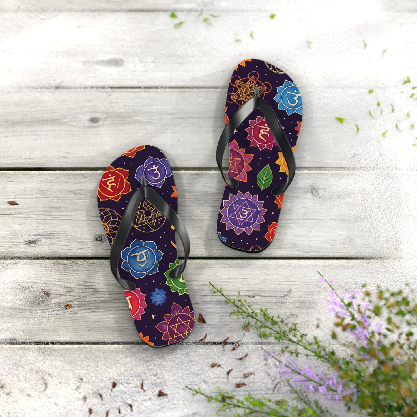 Chakra Pattern Flip Flops - Colorful Beach Sandals for Summer Vibes