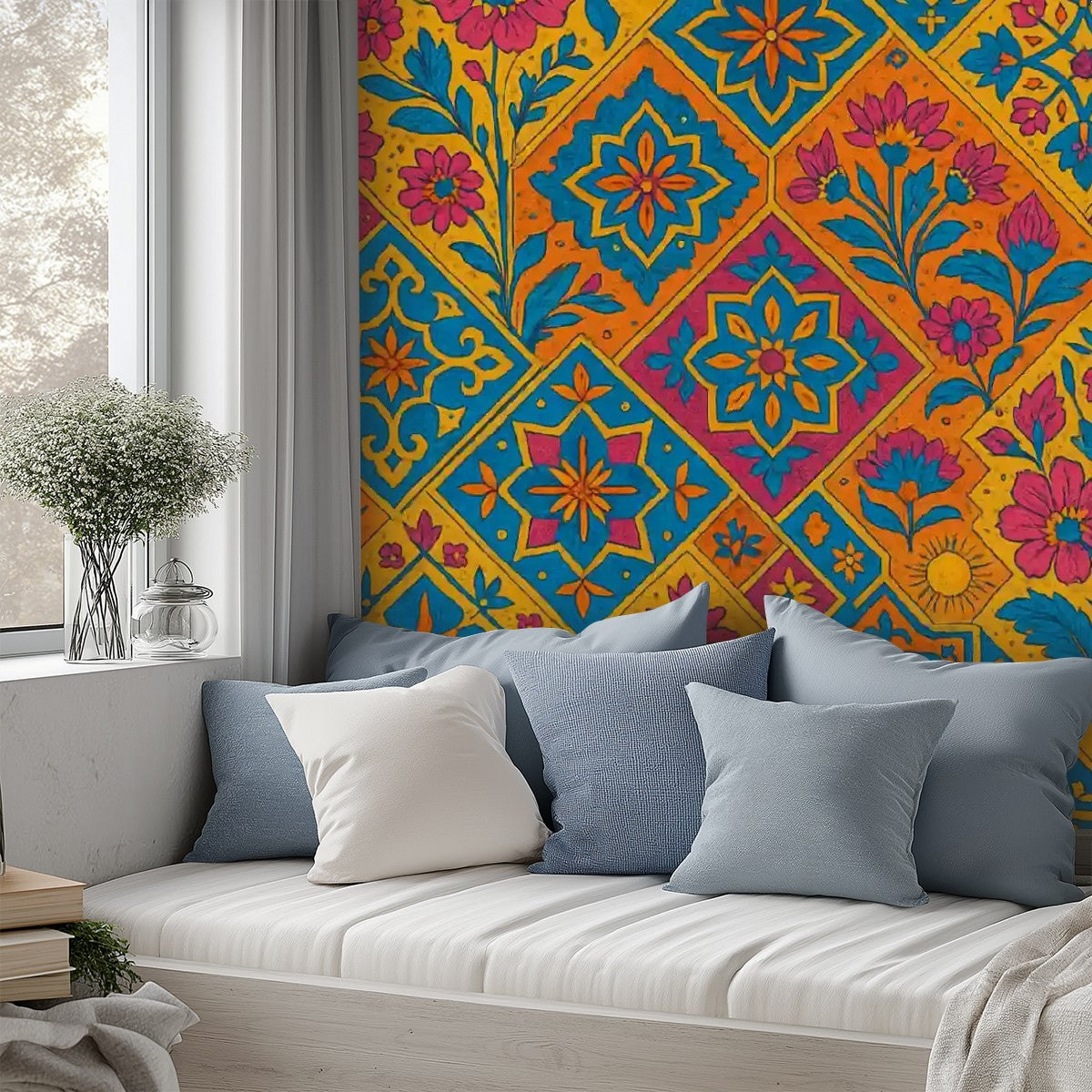 Boho Mosaic Floral Peel & Stick Wallpaper – 60"x50" (PVC, Waterproof, Easy Install)