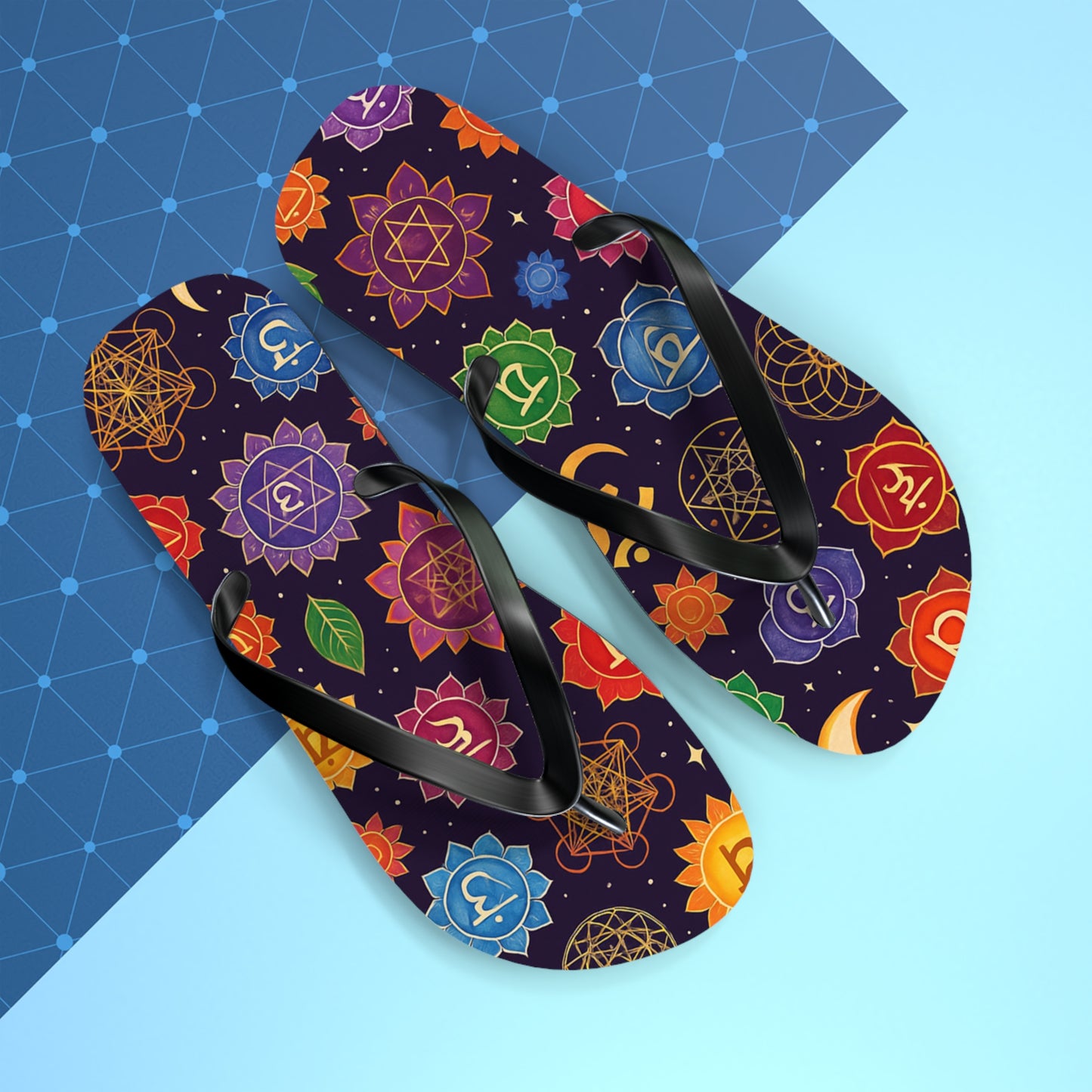 Chakra Pattern Flip Flops - Colorful Beach Sandals for Summer Vibes