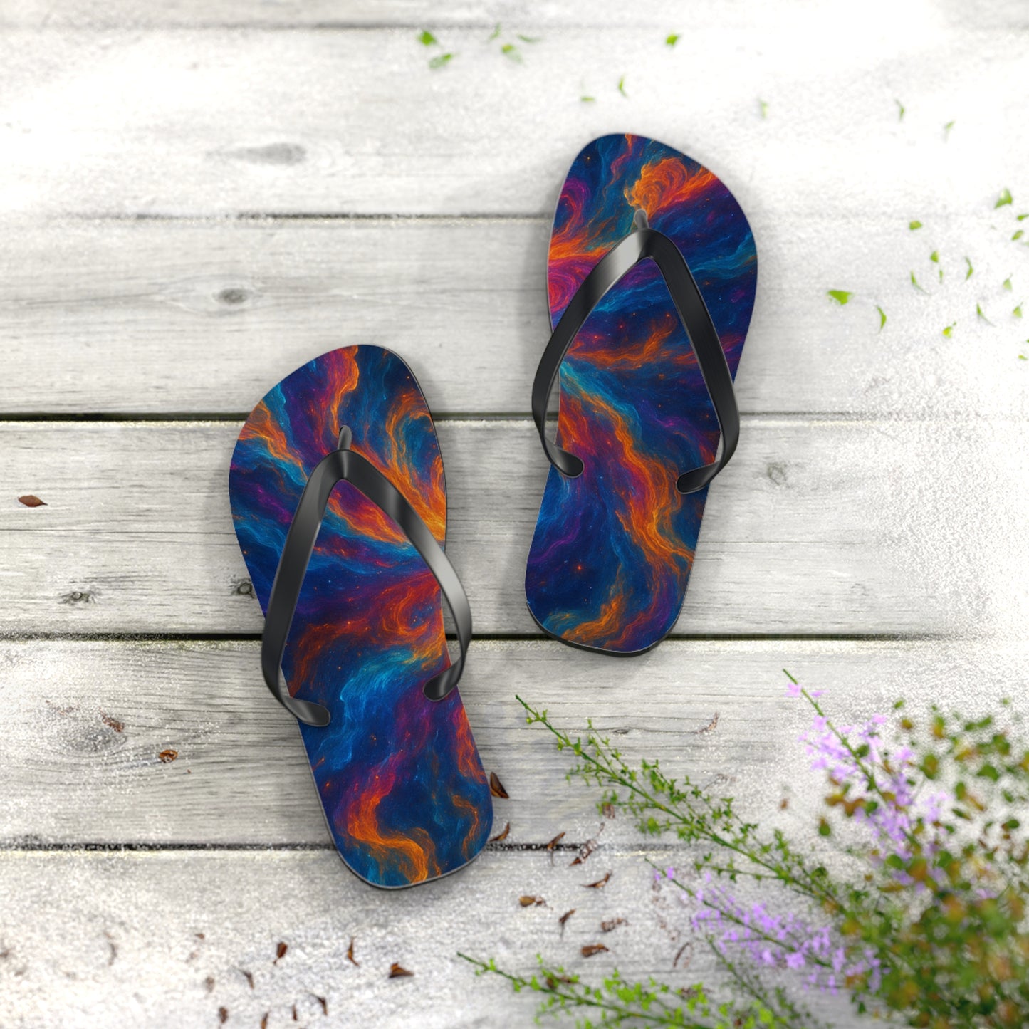Cosmic Swirl Flip Flops - Colorful Summer Sandals for Beach Lovers