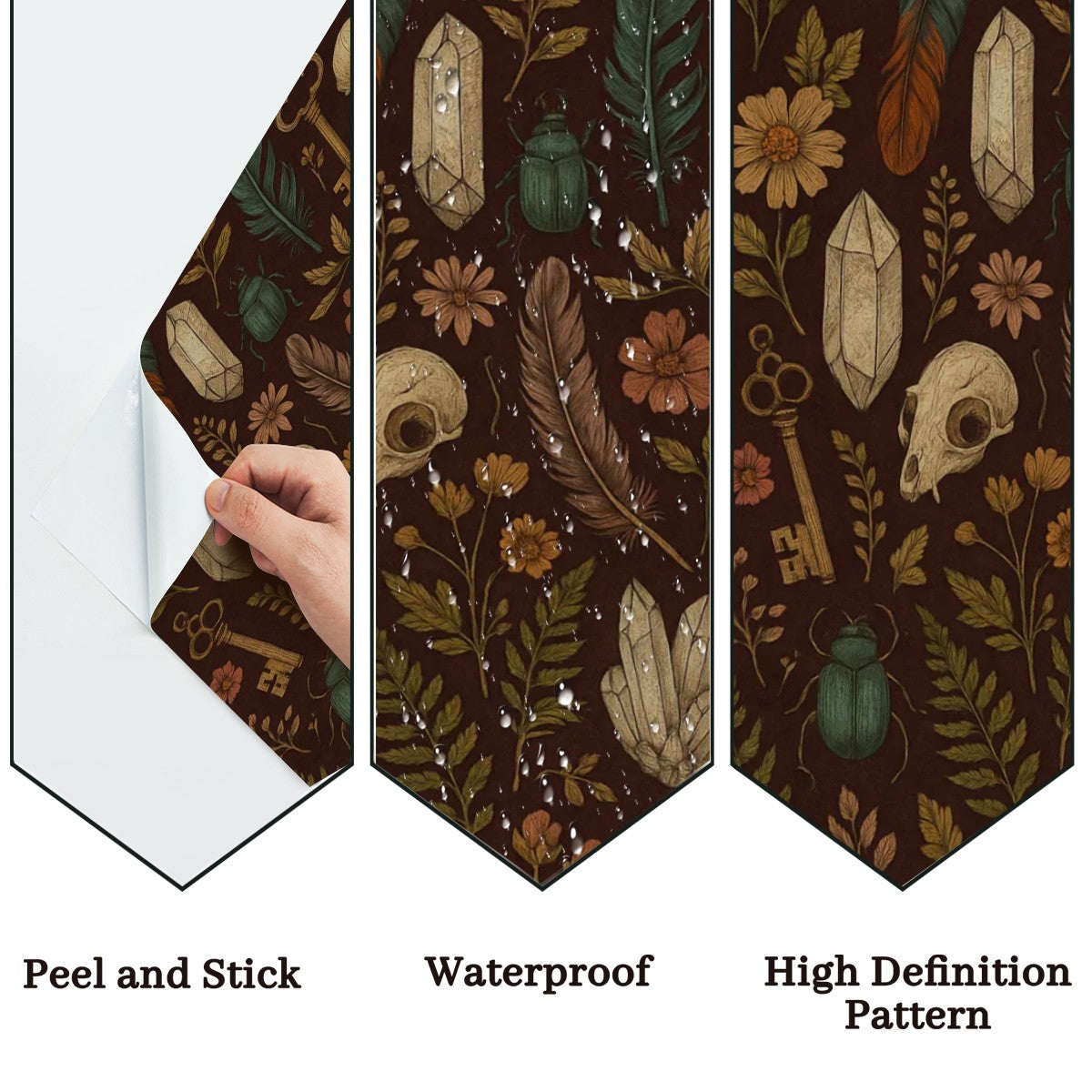 Mystical Feathers & Forest Skulls Peel & Stick Wallpaper – 60"x50" (PVC, Waterproof, Easy Install)