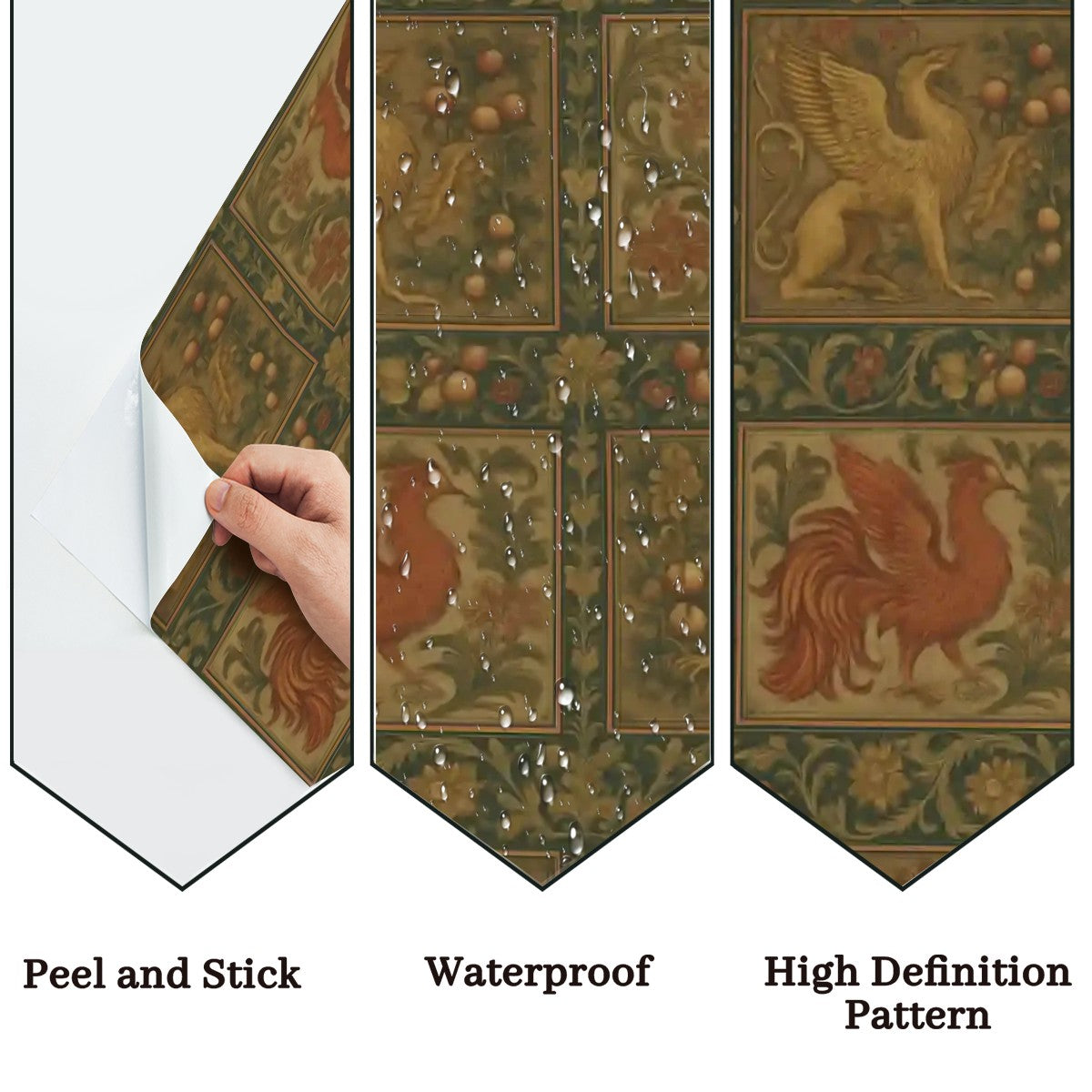 Medieval Mythical Birds Peel & Stick Wallpaper – 60"x50" (PVC, Waterproof, Easy Install)