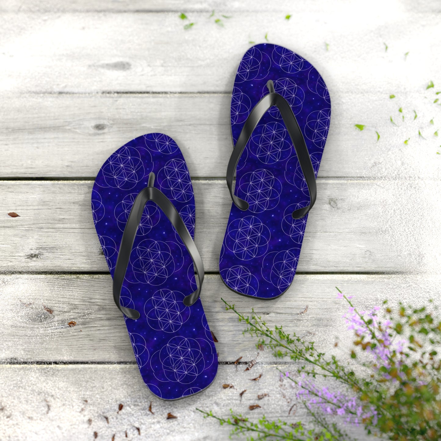 Cosmic Flower Flip Flops - Boho Chic Sandals for Beach, Summer Fun, Festival Vibes, Yoga Retreats, Gift for Her