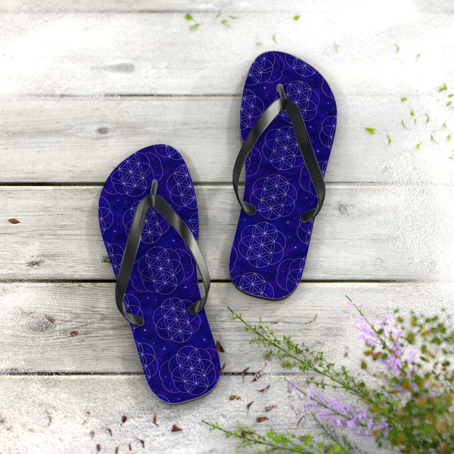Cosmic Flower Flip Flops - Boho Chic Sandals for Beach, Summer Fun, Festival Vibes, Yoga Retreats, Gift for Her