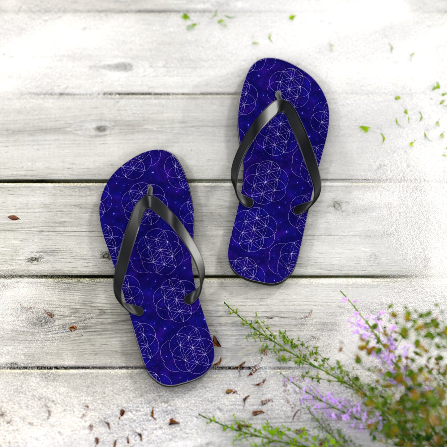 Cosmic Flower Flip Flops - Boho Chic Sandals for Beach, Summer Fun, Festival Vibes, Yoga Retreats, Gift for Her