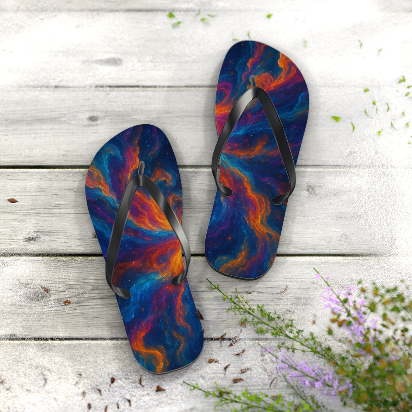 Cosmic Swirl Flip Flops - Colorful Summer Sandals for Beach Lovers