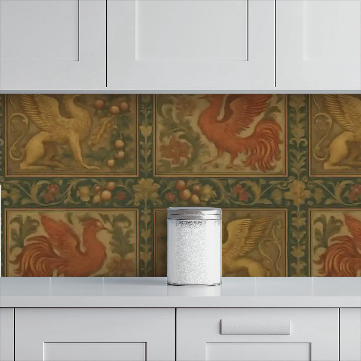 Medieval Mythical Birds Peel & Stick Wallpaper – 60"x50" (PVC, Waterproof, Easy Install)