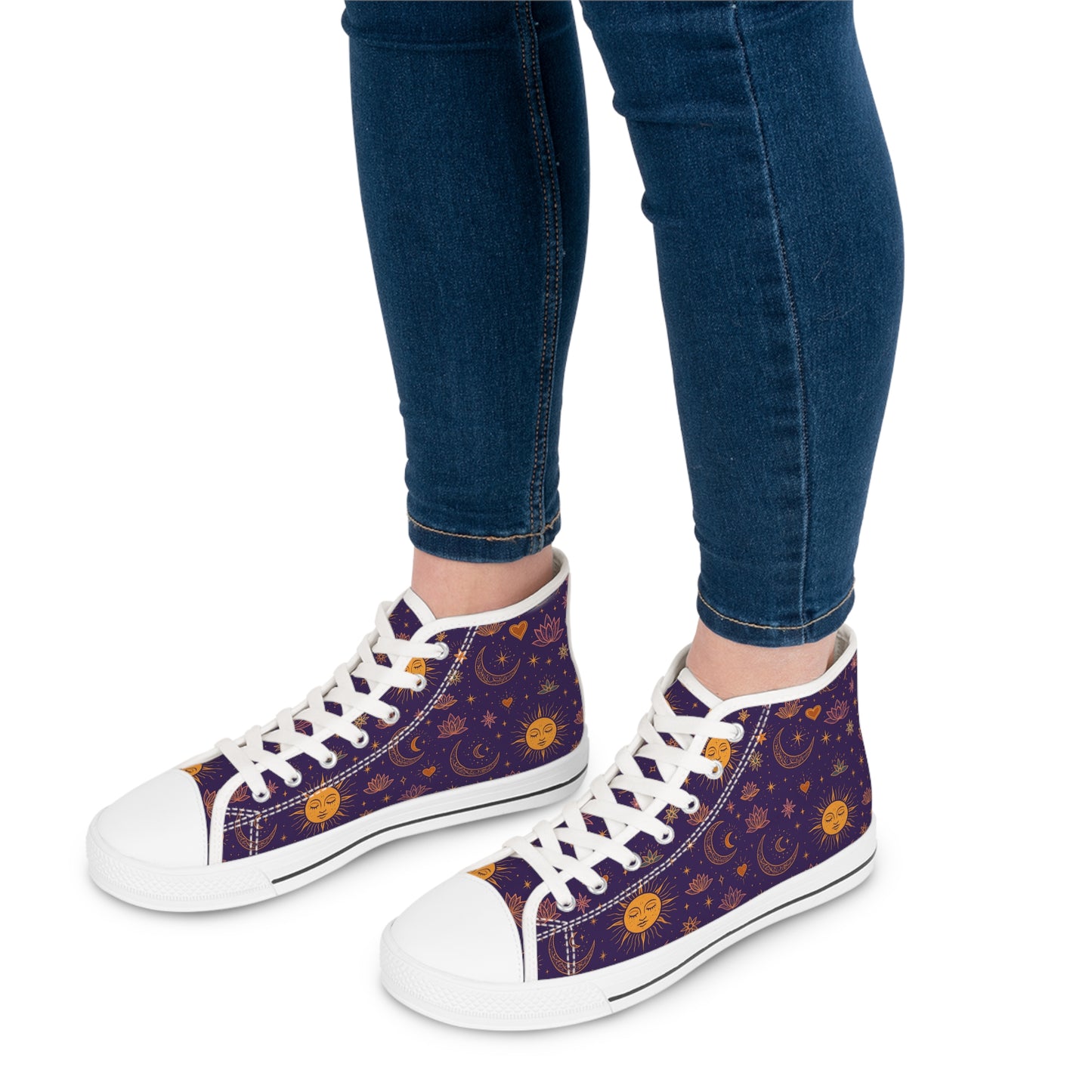 Celestial Women's High Top Sneakers - Sun and Moon Design