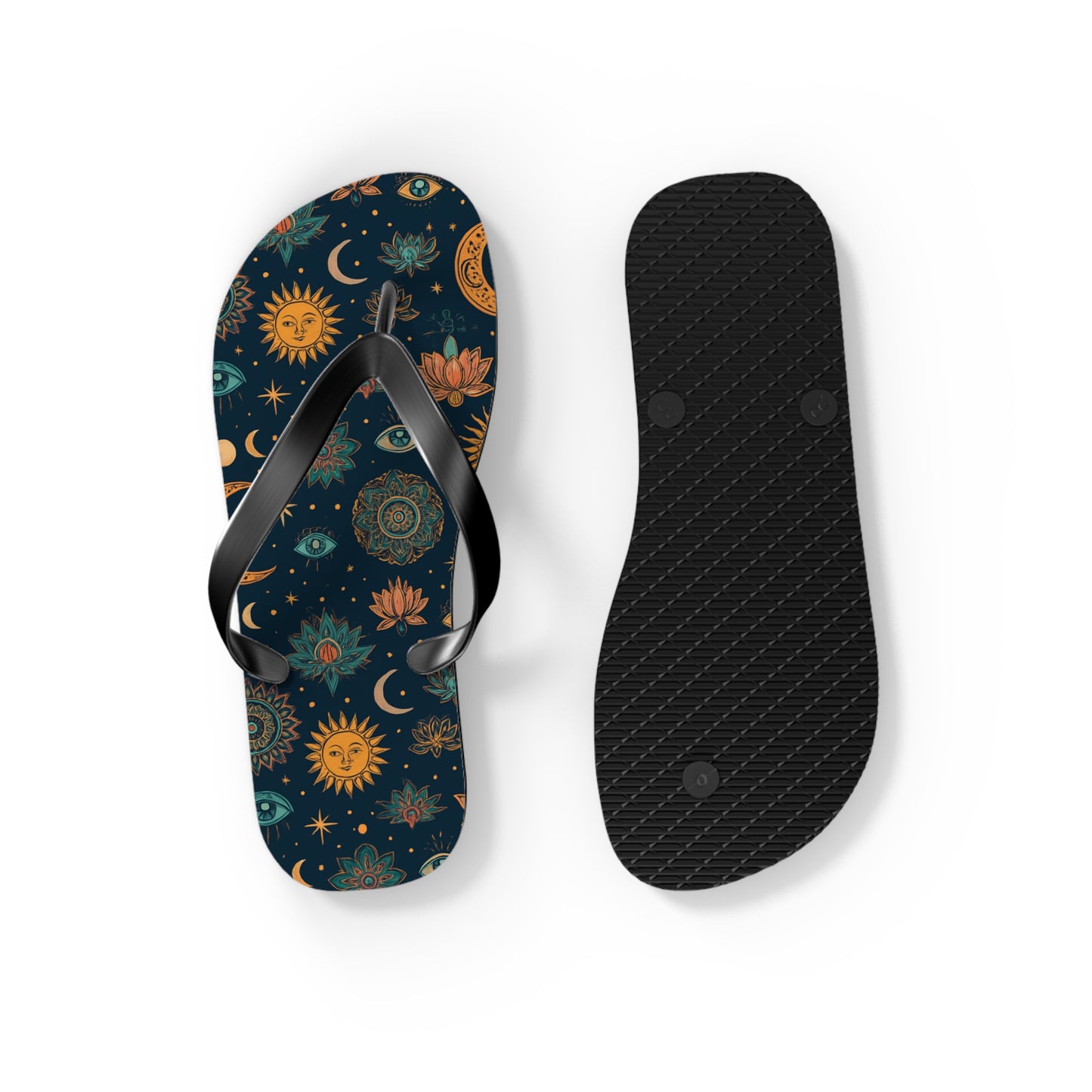 Celestial Print Flip Flops - Bohemian Sun & Moon Design for Summer Adventures