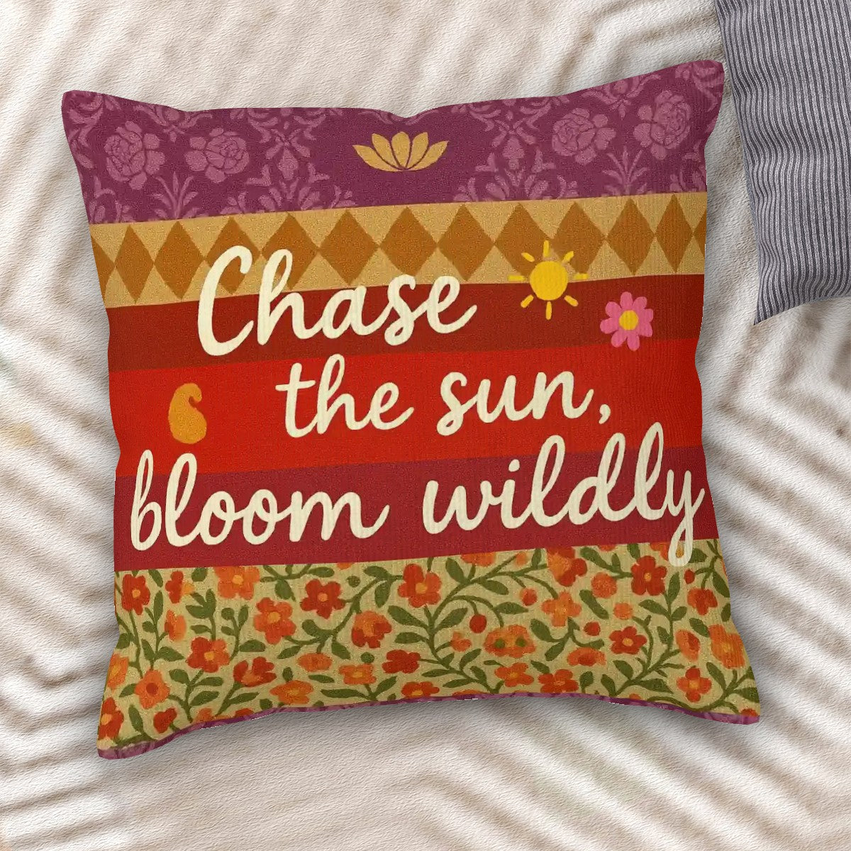 π» Chase the Sun Corduroy Pillow β Boho Softness & Vibrant Style (With Insert Included!)
