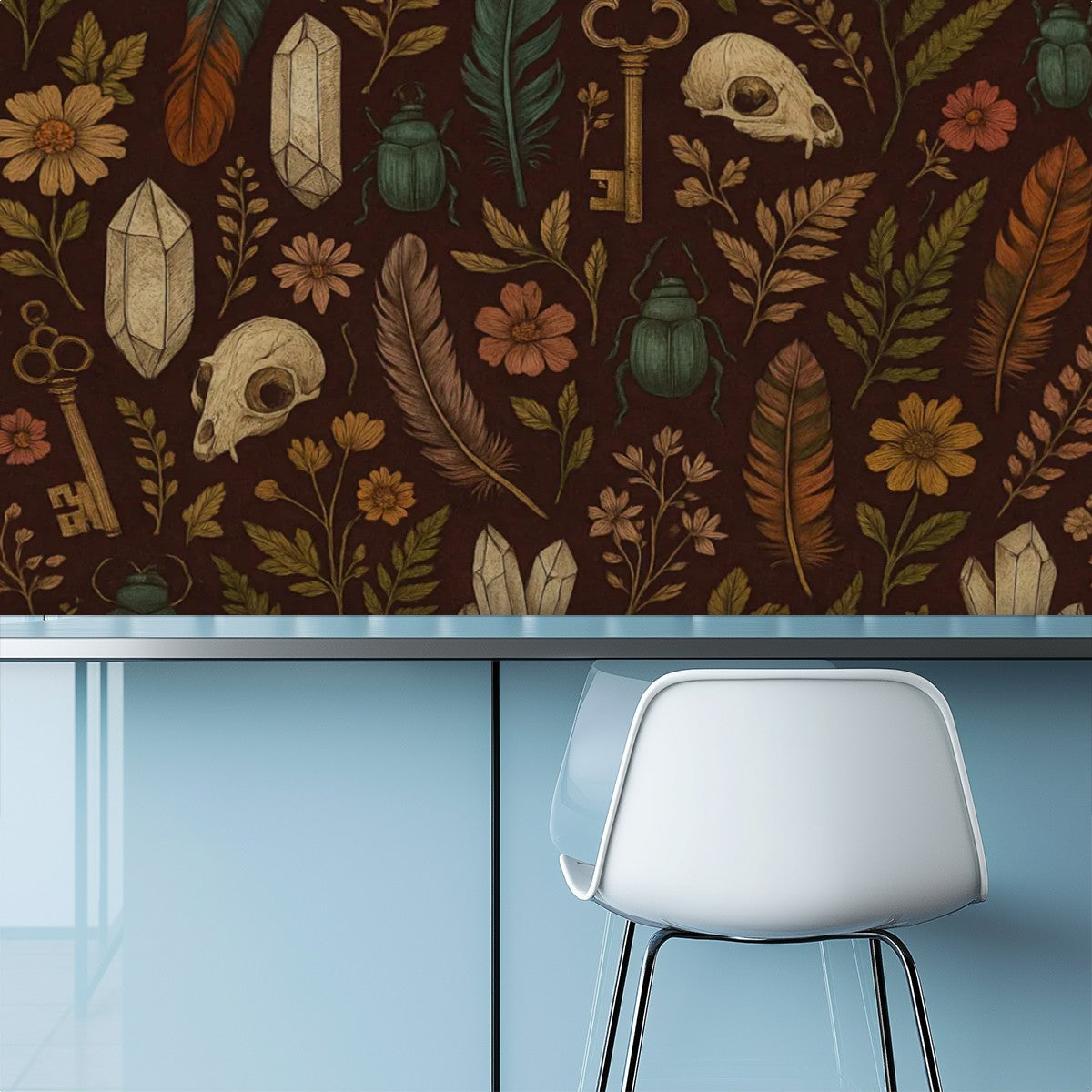 Mystical Feathers & Forest Skulls Peel & Stick Wallpaper – 60"x50" (PVC, Waterproof, Easy Install)