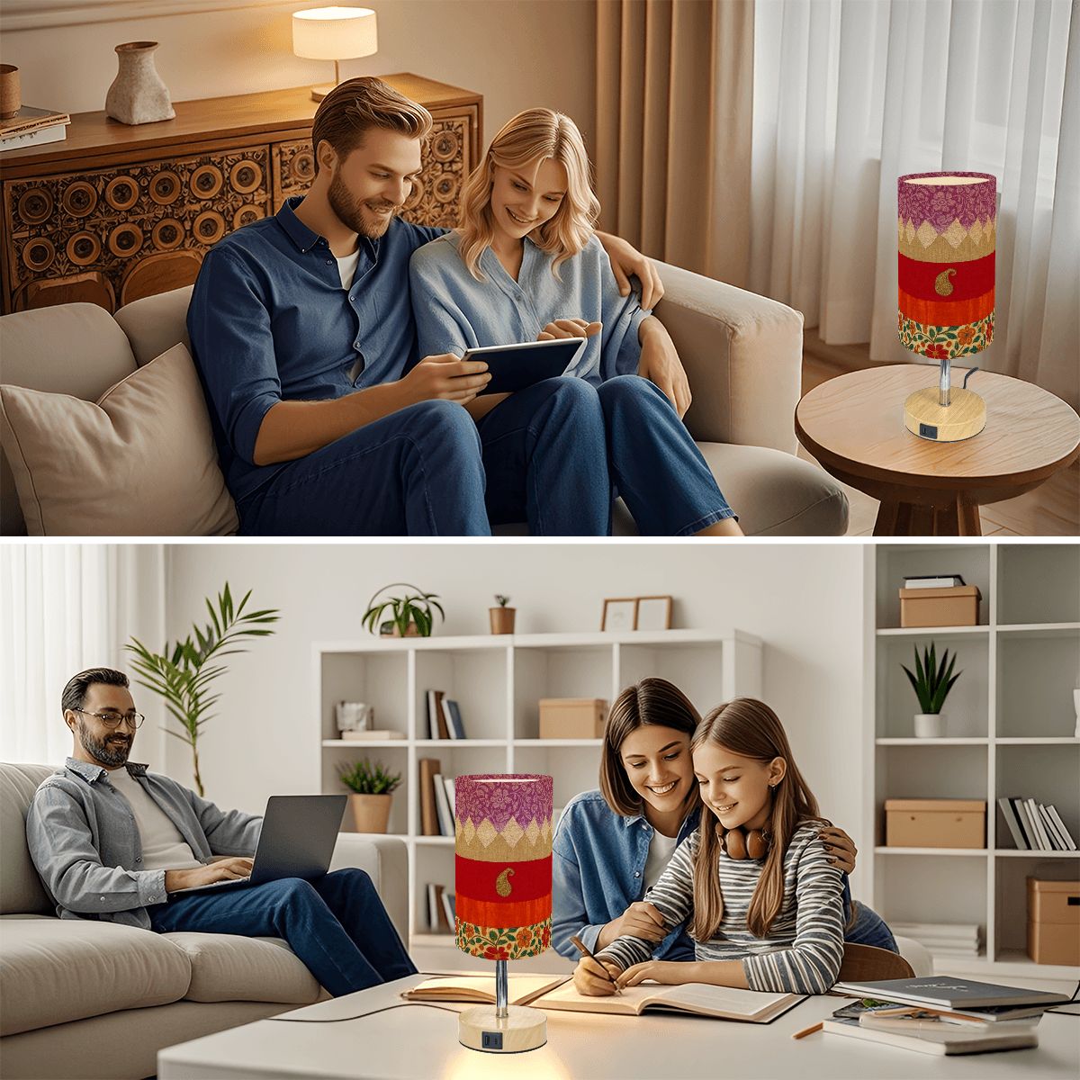 Boho Festival Touch Lamp – Vibrant Patchwork with USB Charging