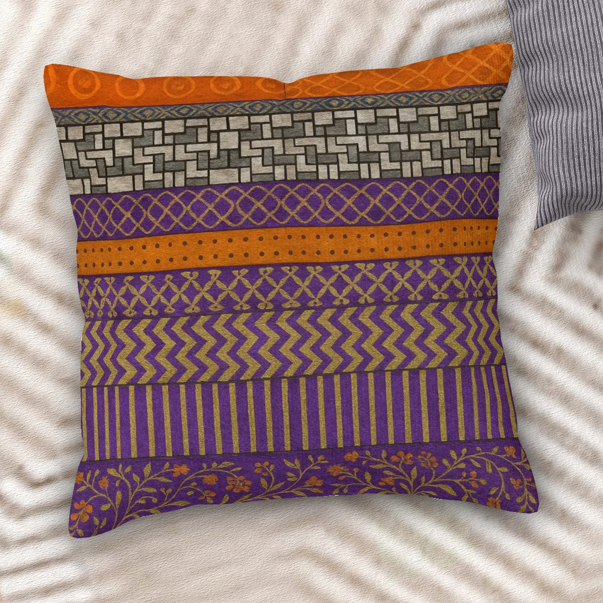 🧡 Tribal Sunset Corduroy Pillow – Bold Boho Comfort with Insert Included
