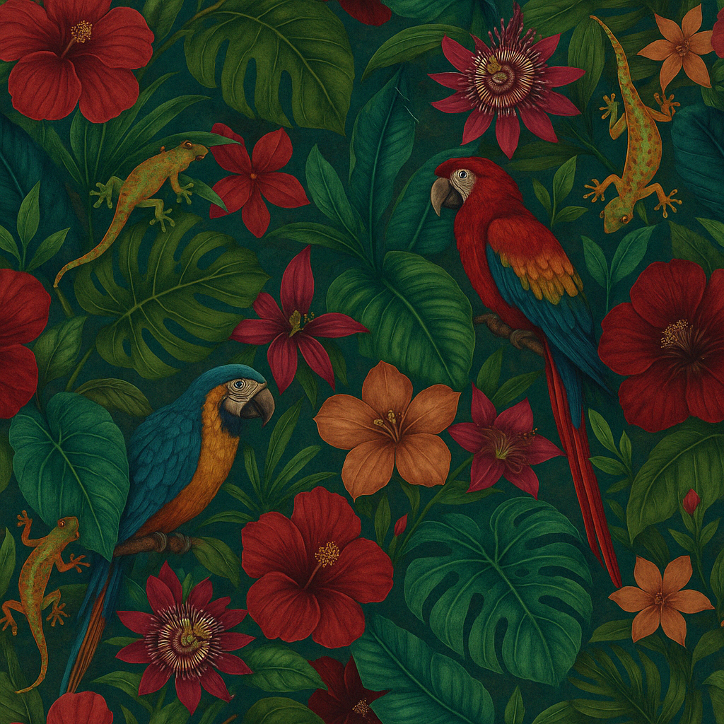 Boho Maximalist Jungle Floral Peel and Stick Wallpaper – Made in USA (Self-Adhesive Canvas)