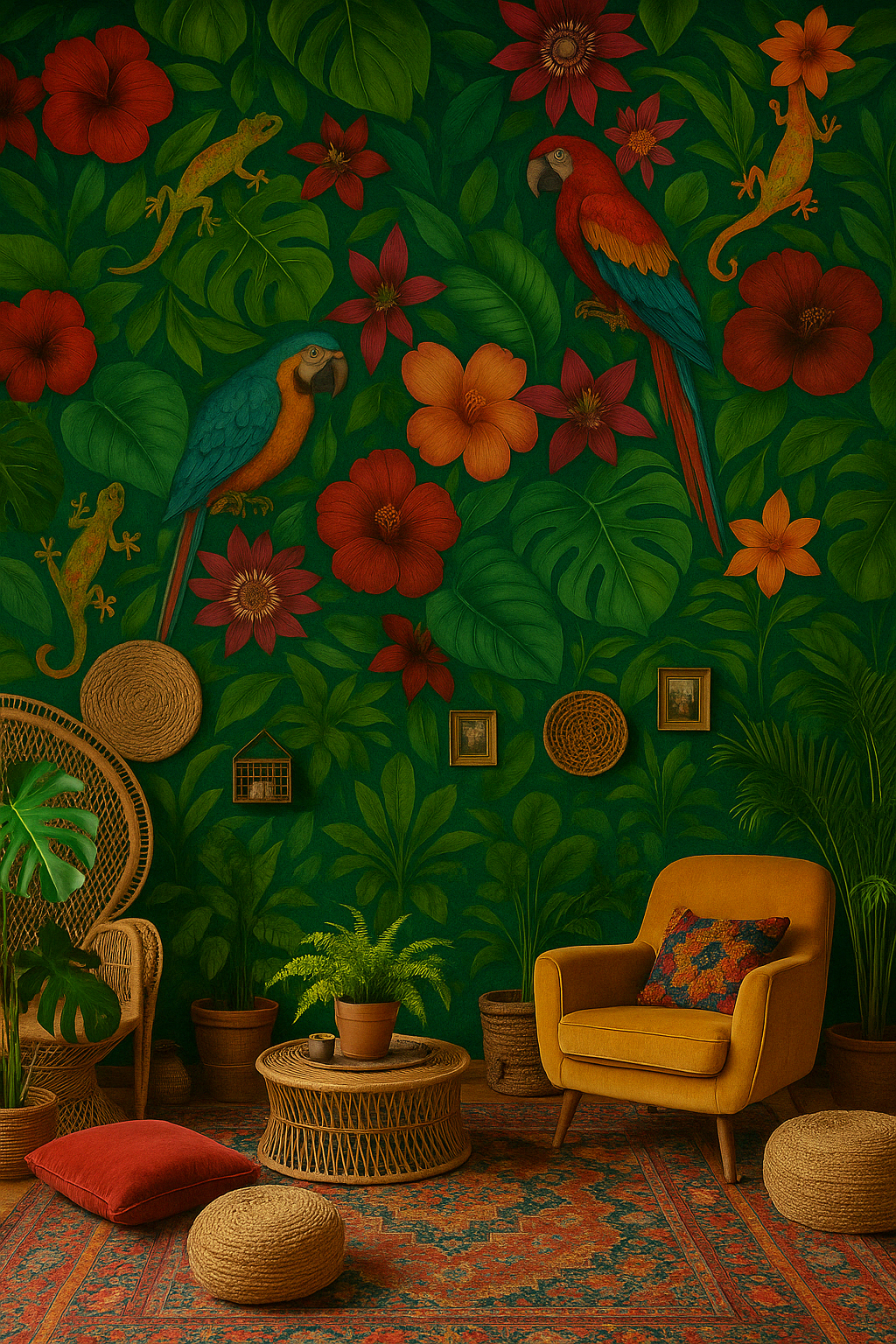 Boho Maximalist Jungle Floral Peel and Stick Wallpaper – Made in USA (Self-Adhesive Canvas)