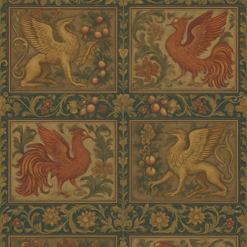 Medieval Mythical Birds Peel & Stick Wallpaper – 60"x50" (PVC, Waterproof, Easy Install)