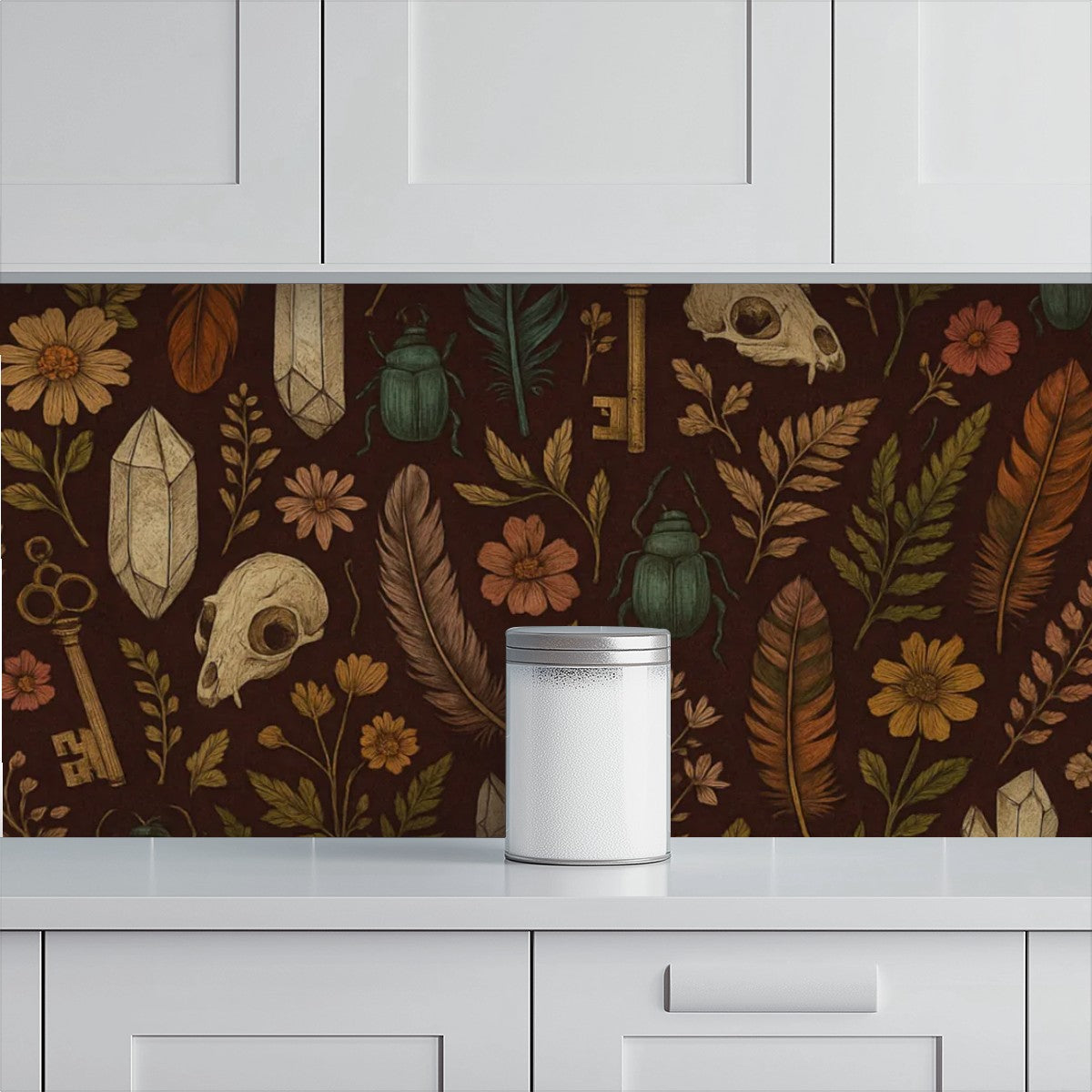 Mystical Feathers & Forest Skulls Peel & Stick Wallpaper – 60"x50" (PVC, Waterproof, Easy Install)