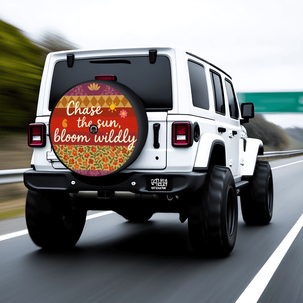 🌻 Chase the Sun Spare Tire Cover – Waterproof Boho Adventure Style