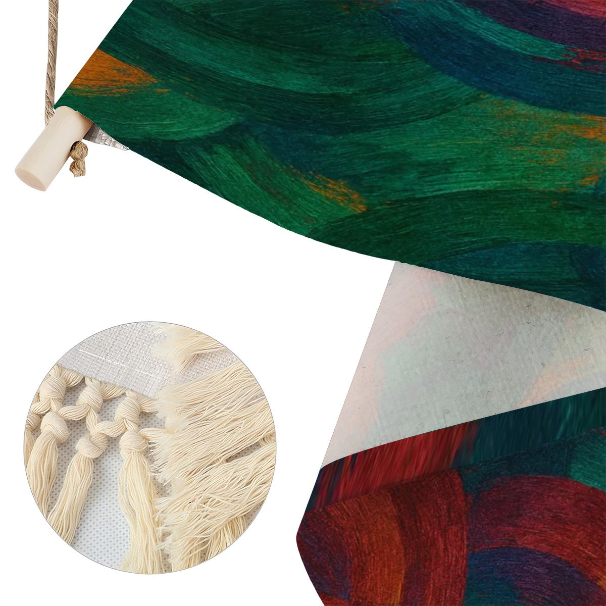 Abstract Jewel Tone Boho Wall Hanging | Vibrant Cotton Linen Banner with Fringe | Maximalist Painterly Art Print