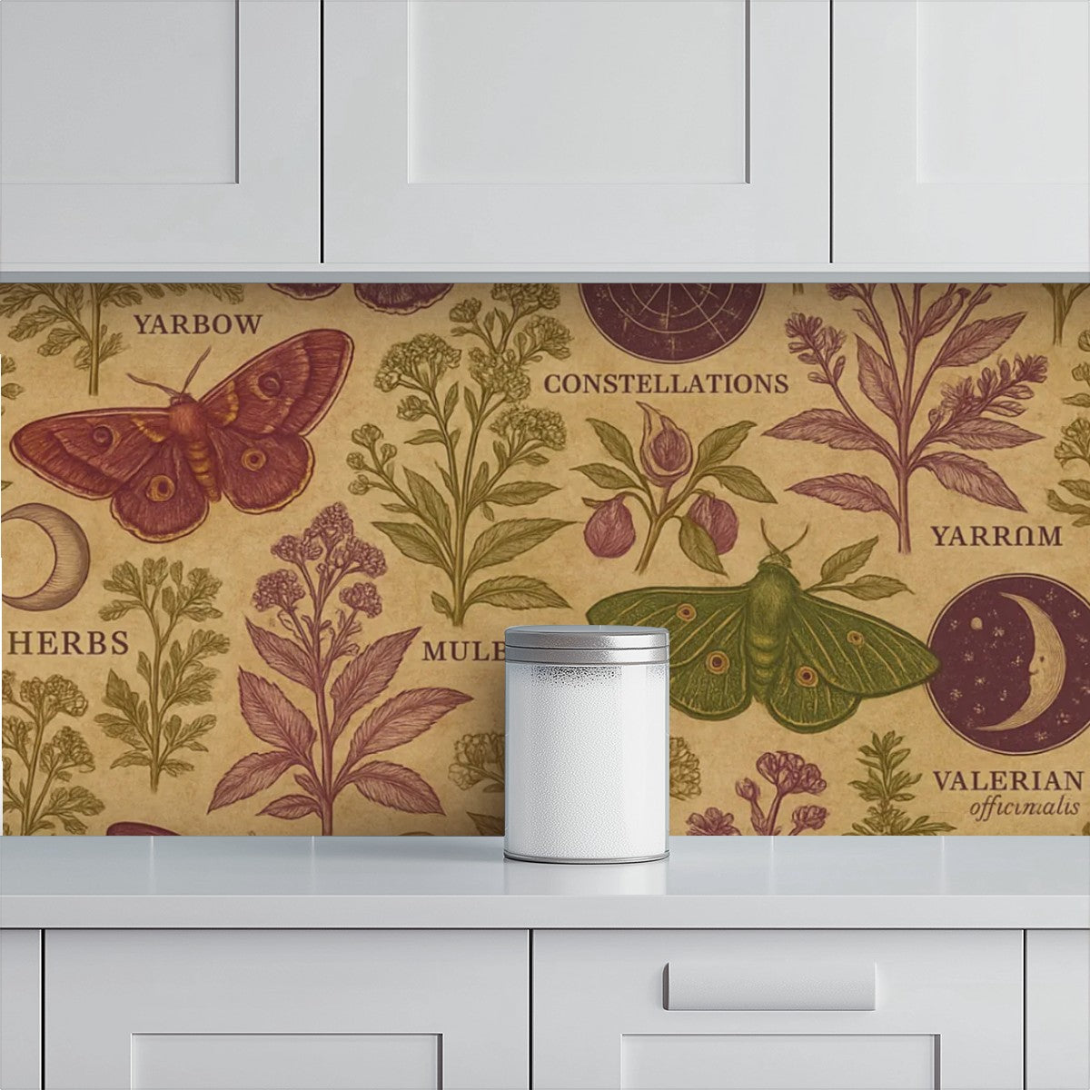 Vintage Moth & Botanical Peel & Stick Wallpaper – 60"x50" (PVC, Waterproof, Easy Install)