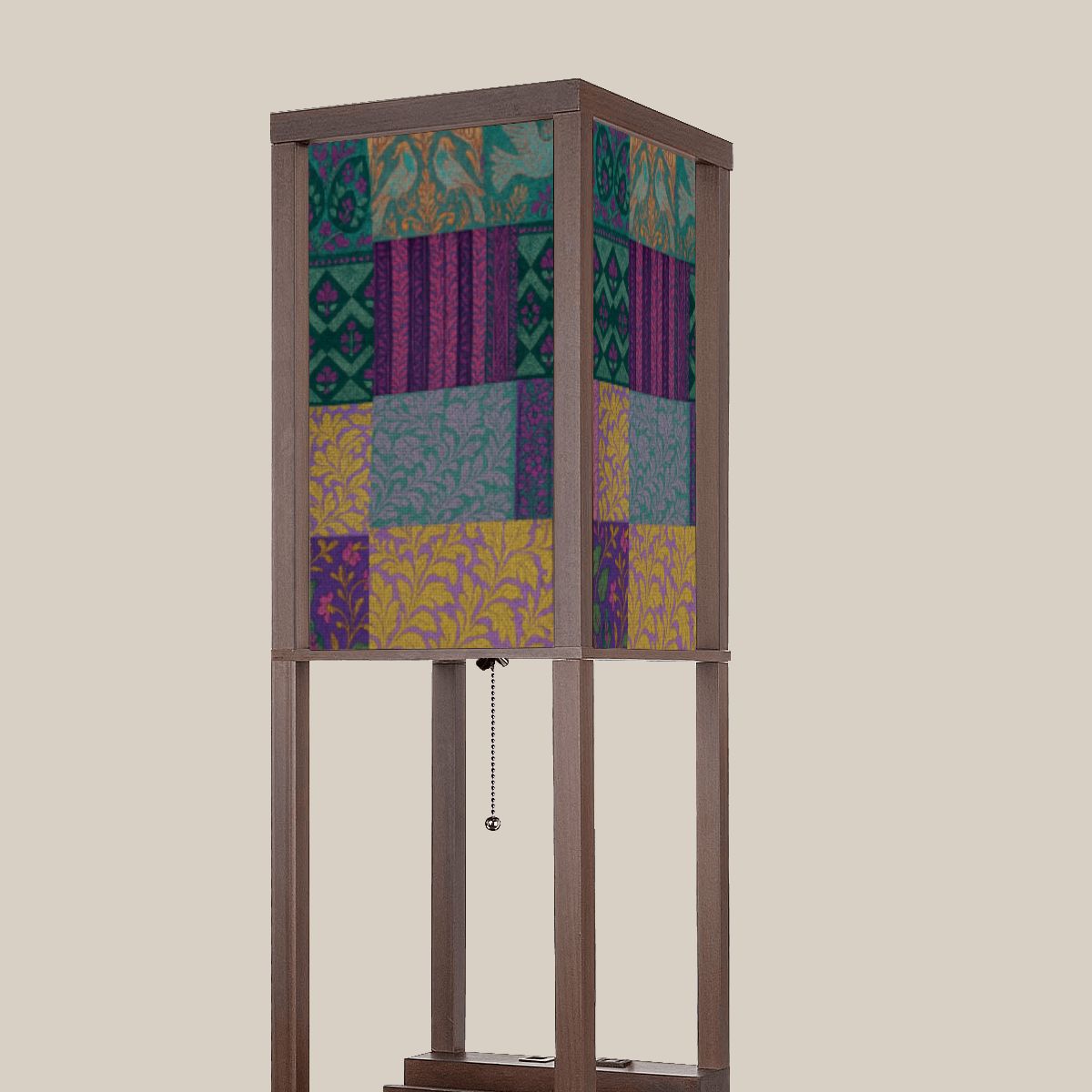 Boho Maximalist Patchwork Floor Lamp with Shelves