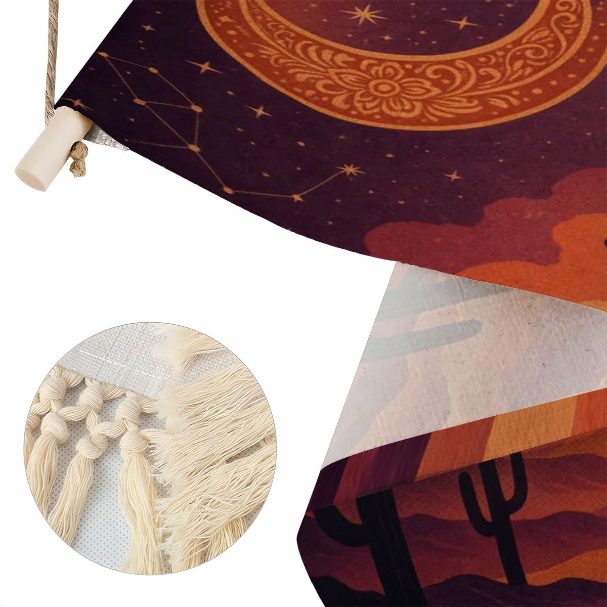 🌵 Desert Moon Boho Wall Hanging – Cotton Linen Art Tapestry (19.6"x10.0")