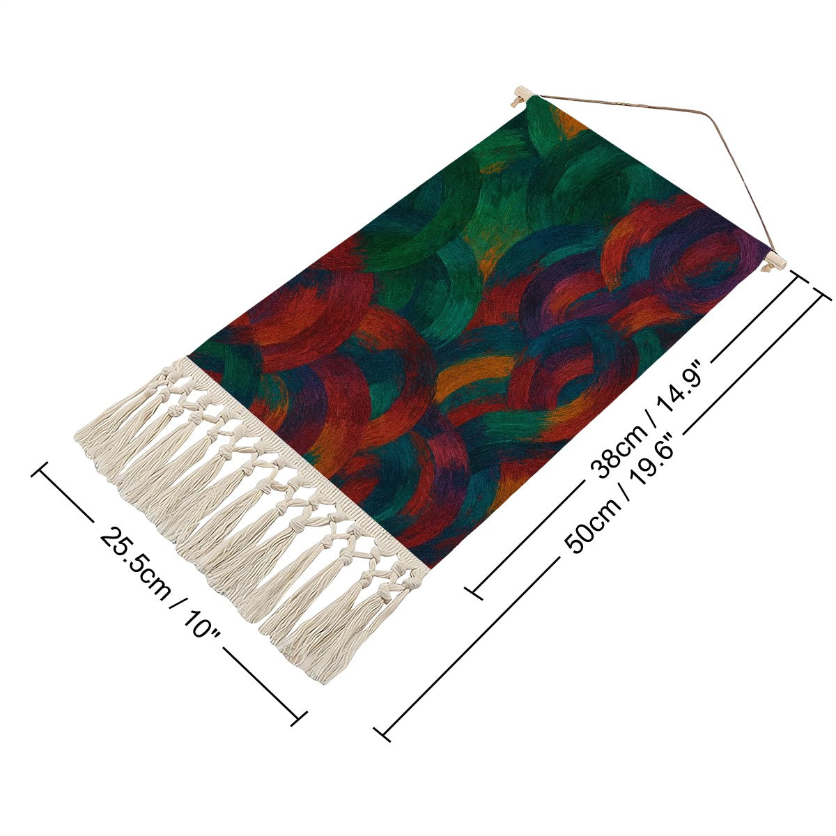 Abstract Jewel Tone Boho Wall Hanging | Vibrant Cotton Linen Banner with Fringe | Maximalist Painterly Art Print