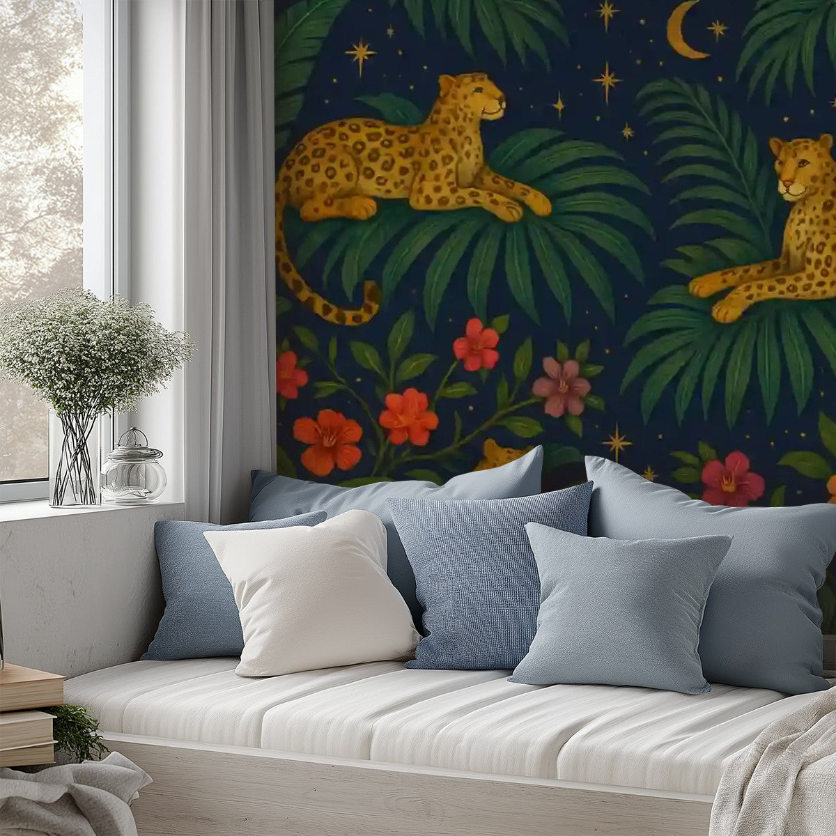Midnight Jungle Leopard Peel & Stick Wallpaper – 60"x50" (PVC, Waterproof, Easy Install)