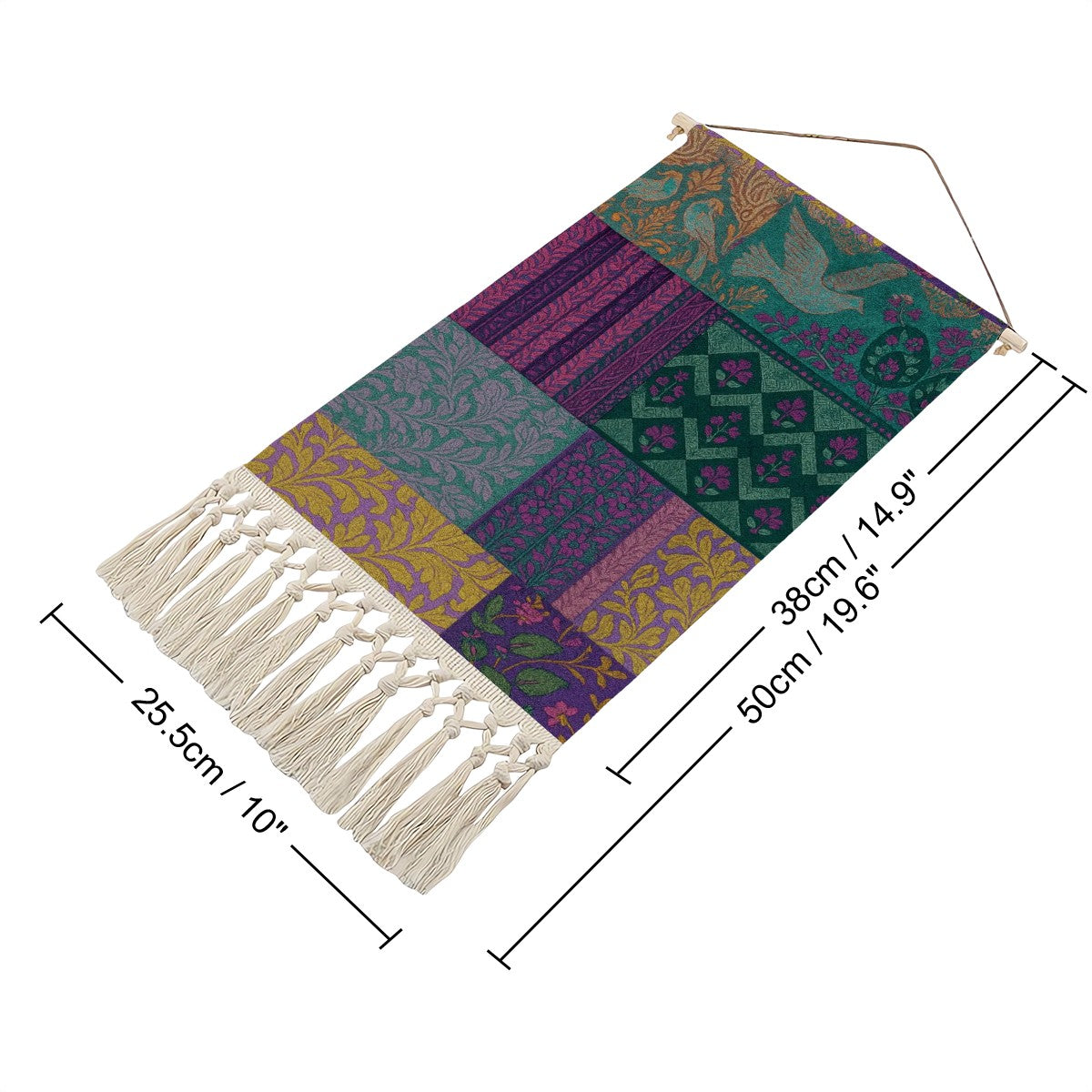 Boho Maximalist Cotton & Linen Wall Hanging – Eclectic Patchwork Tapestry