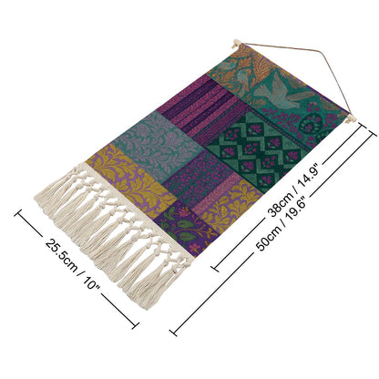 Boho Maximalist Cotton & Linen Wall Hanging – Eclectic Patchwork Tapestry
