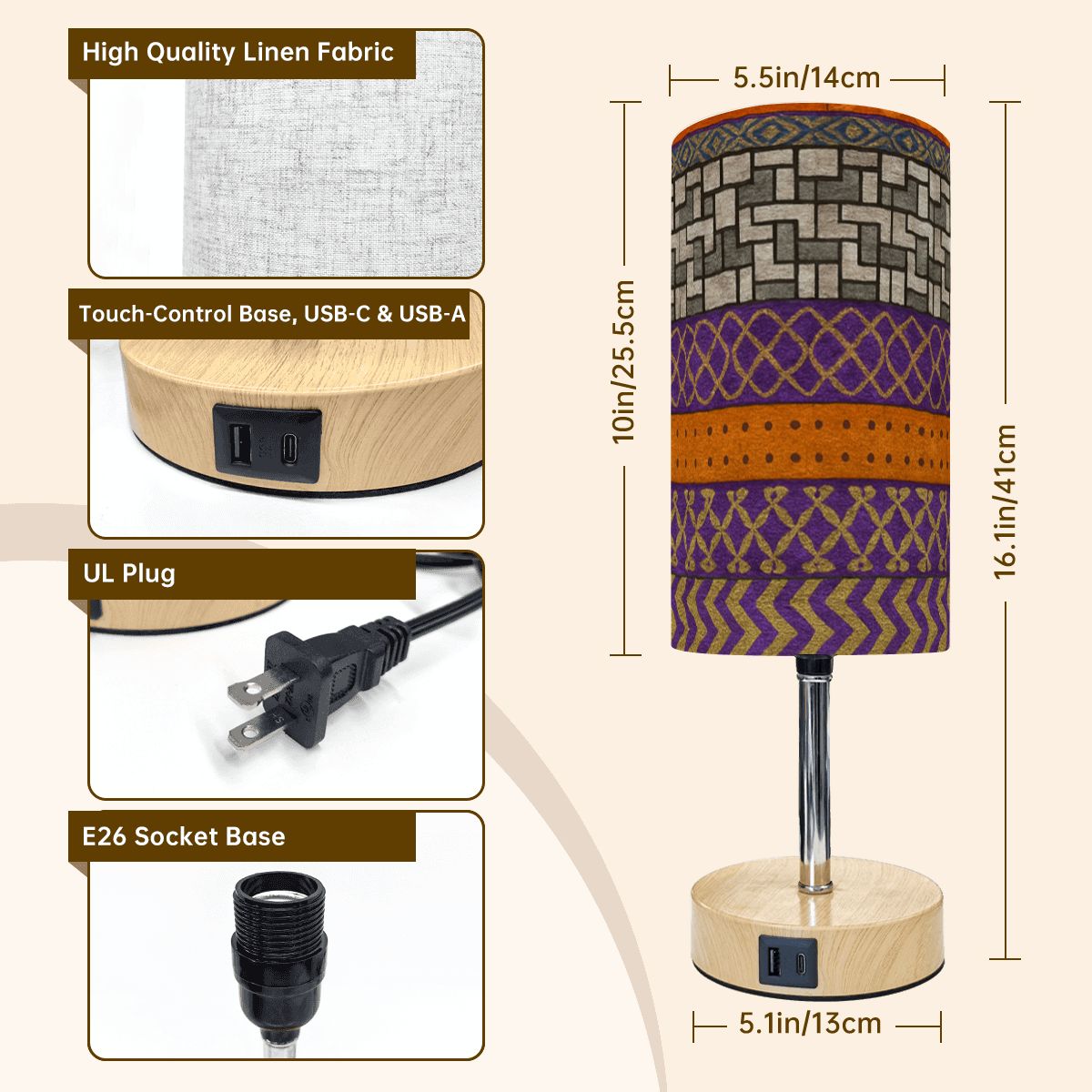 Desert Loom Touch Lamp – Boho Woven Print with USB Charging