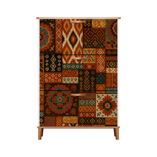 🌻 Bohemian Bazaar Flip-Door Shoe Cabinet – 3-Tier Vintage Patchwork Storage