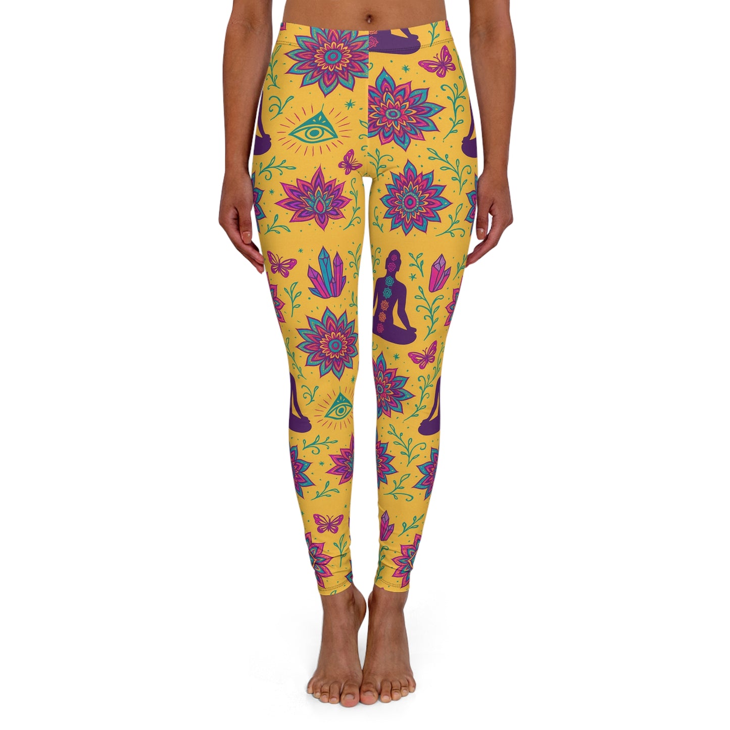 Bohemian Floral Print Leggings - Women's Casual Spandex Yoga Pants