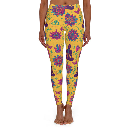 Bohemian Floral Print Leggings - Women's Casual Spandex Yoga Pants
