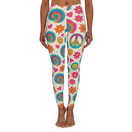 Boho Chic Women's Leggings with Peace and Flower Design