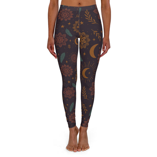 Bohemian Print Spandex Leggings for Women - Stylish Floral and Moon Design