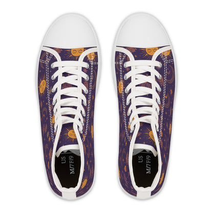 Celestial Women's High Top Sneakers - Sun and Moon Design