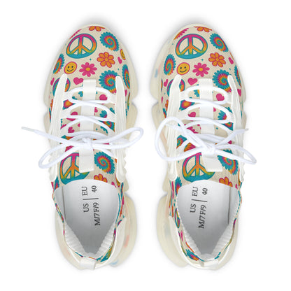 Colorful Women's Mesh Sneakers with Peace and Smile Design