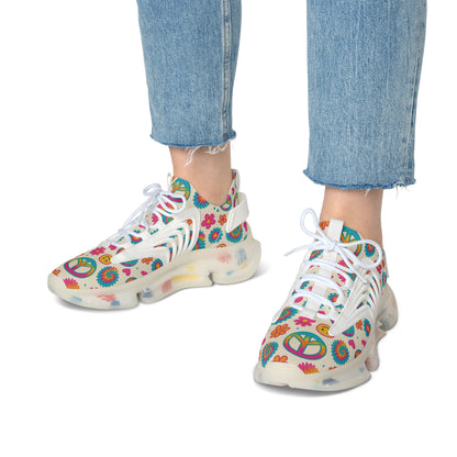 Colorful Women's Mesh Sneakers with Peace and Smile Design