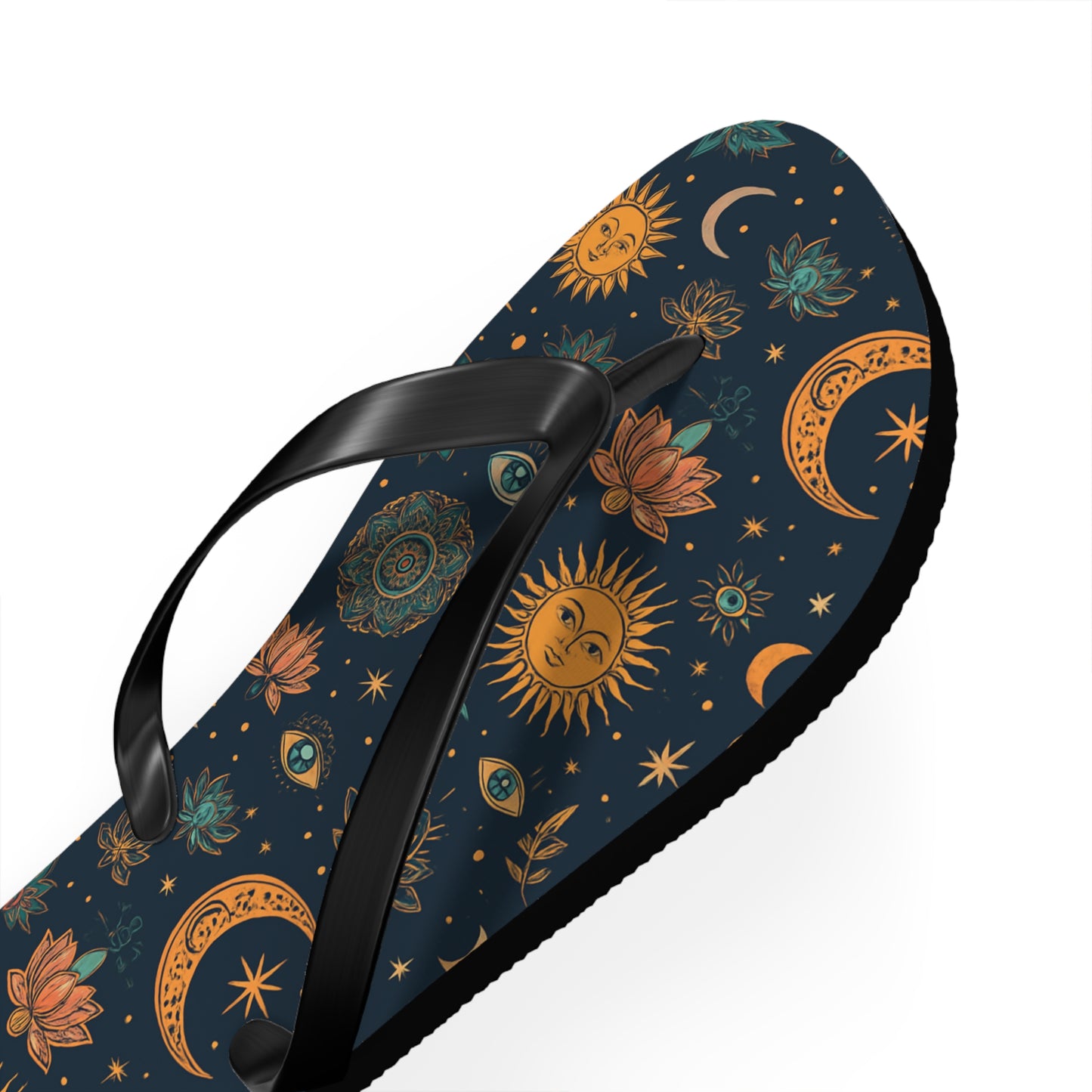 Celestial Print Flip Flops - Bohemian Sun & Moon Design for Summer Adventures