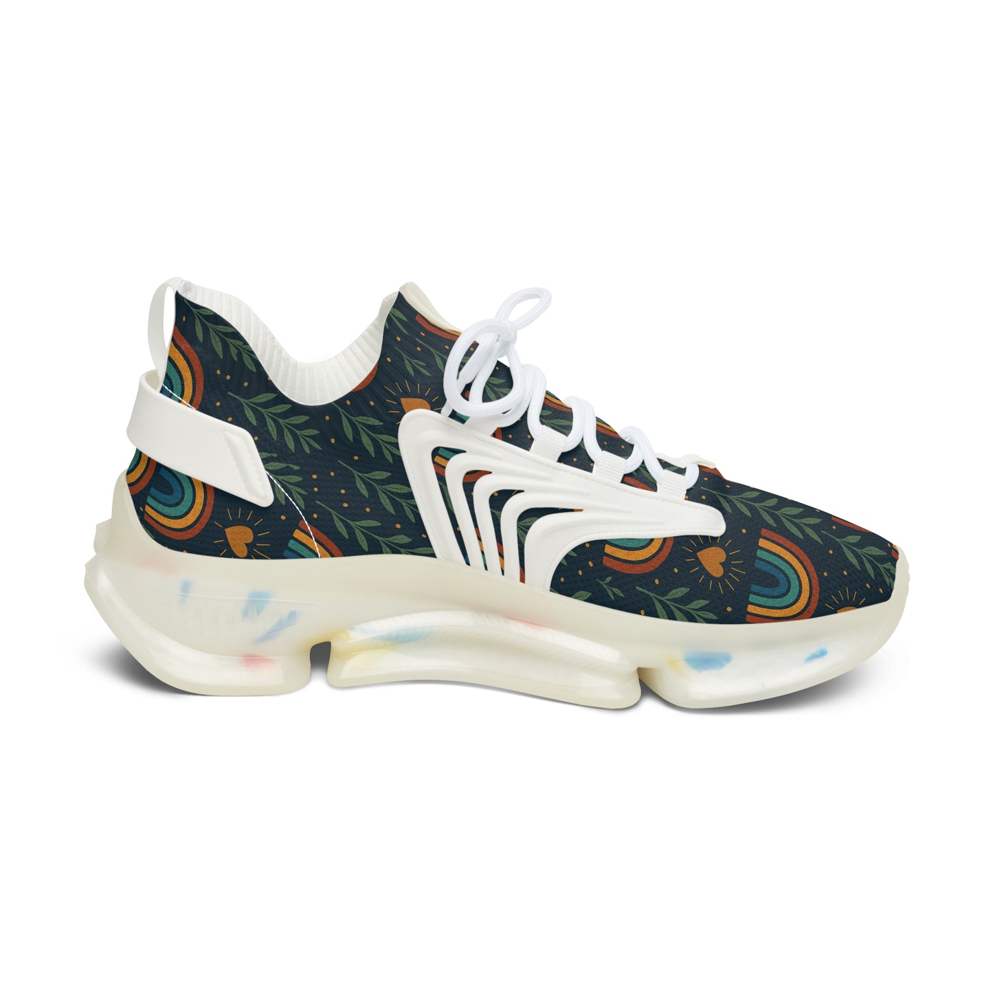 Colorful Women's Mesh Sneakers with Retro Rainbow Design