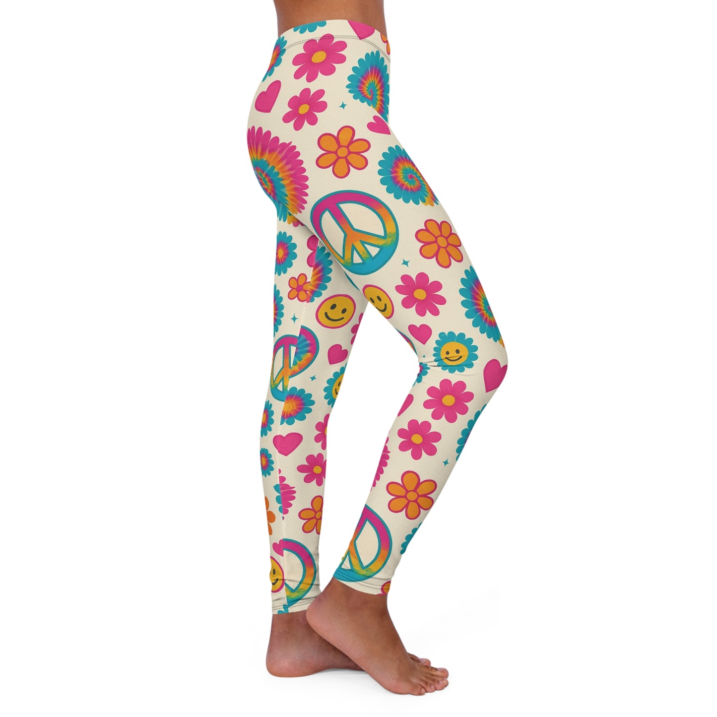 Boho Chic Women's Leggings with Peace and Flower Design