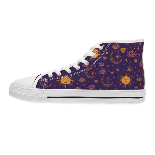 Celestial Women's High Top Sneakers - Sun and Moon Design