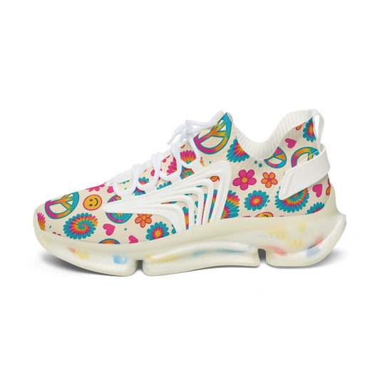 Colorful Women's Mesh Sneakers with Peace and Smile Design