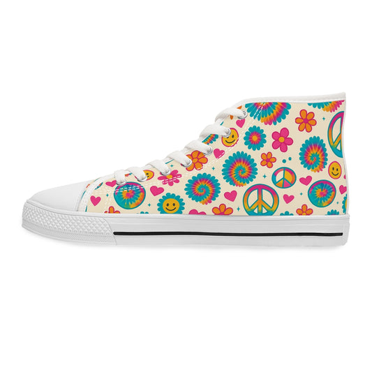 Boho Peace High Top Sneakers for Women - Colorful Floral Pattern