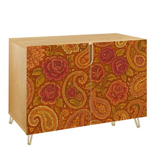 🌹 Boho Rosé Luxe Sideboard – 2-Door Cabinet with Floral Paisley Leather Finish (35")